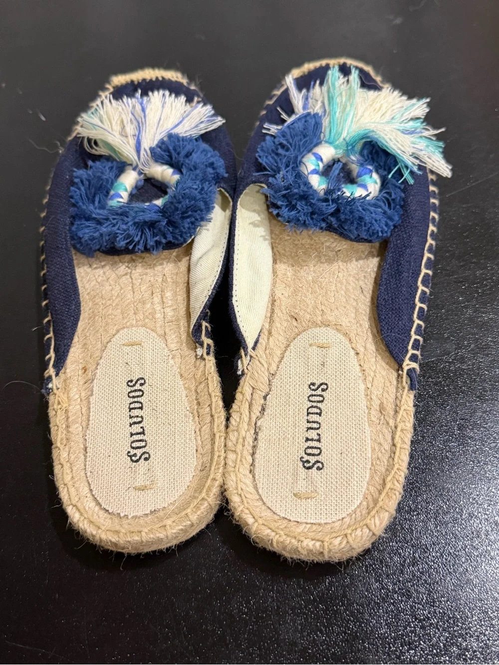 Soludos Navy Canvas Tassel Espadrille Mules slipons flats espadrille size 8